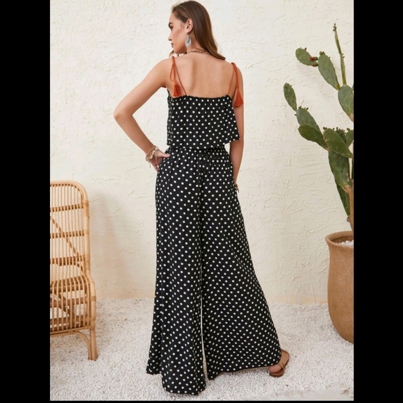 Polka Dot Floral Embroidered  Cami Top & Wide Leg Pants - Picture 2 of 8